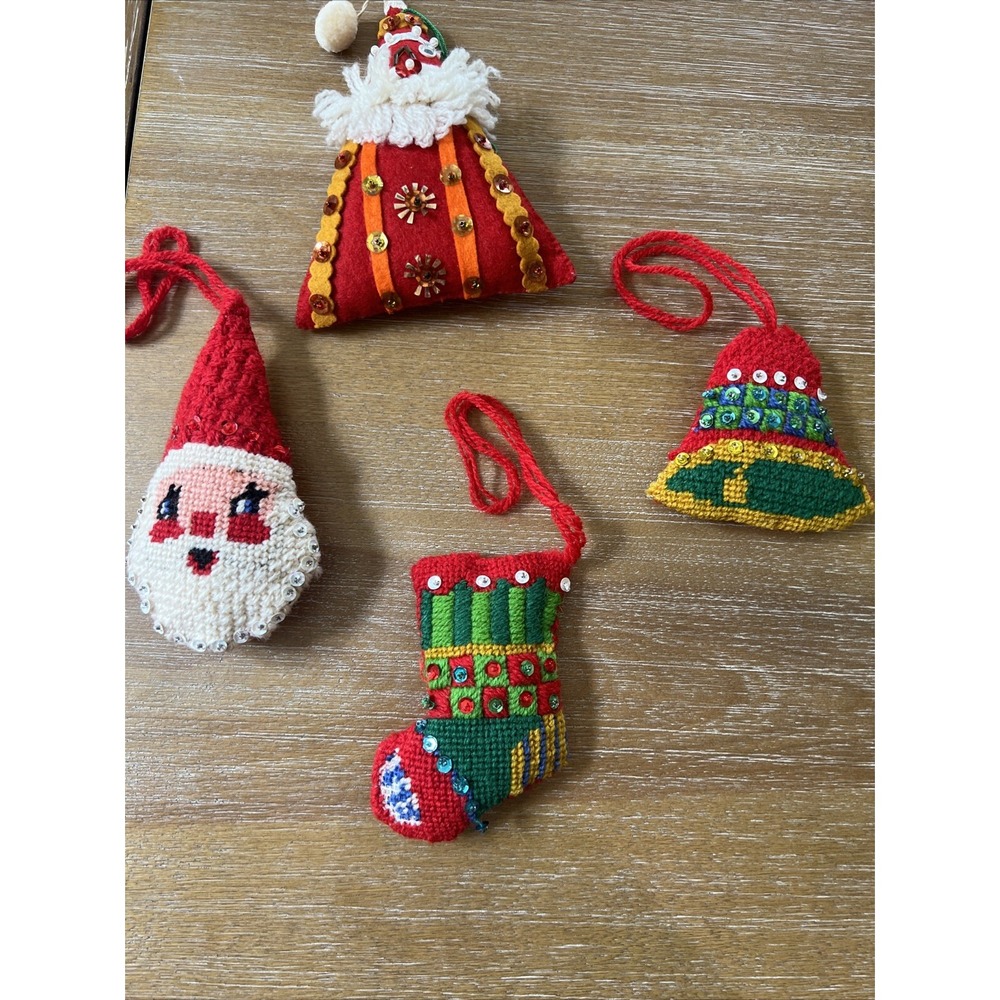 Vintage Cross Stitch and‎ Homemade Felt Christmas Ornament Lot